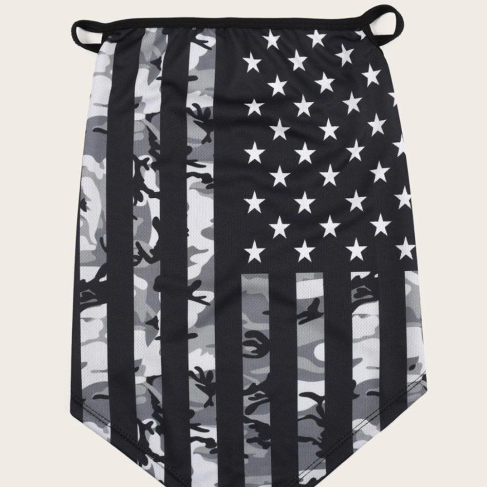 SHEIN Sun Protection Earhook Neck Gaiter American Flag Grey Black